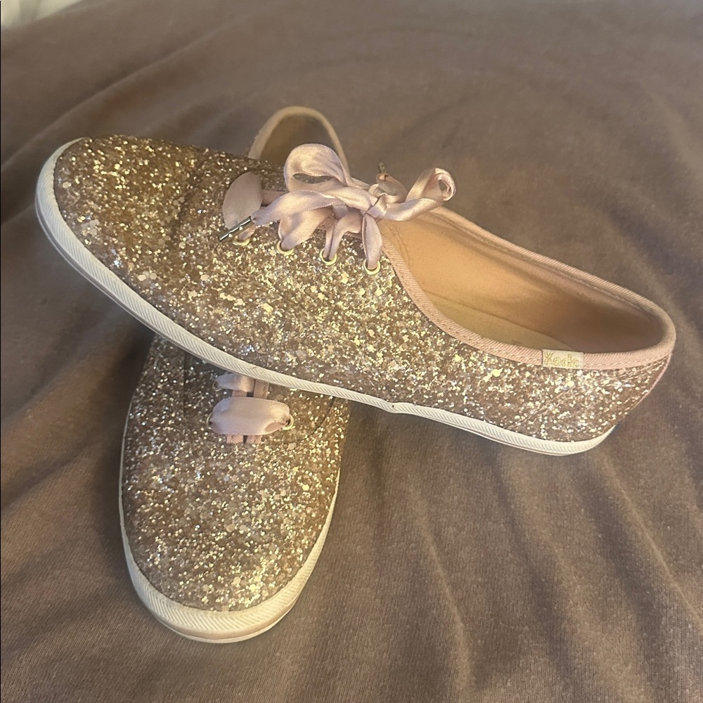 Kate Spade Keds Rose Gold  Lace-Up Sneakers in Rose Gold, size 8